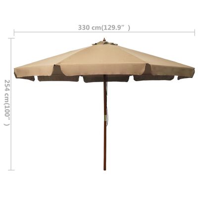 vidaXL Lauko skėtis nuo saulės su mediniu stulpu, taupe spalvos, 330cm