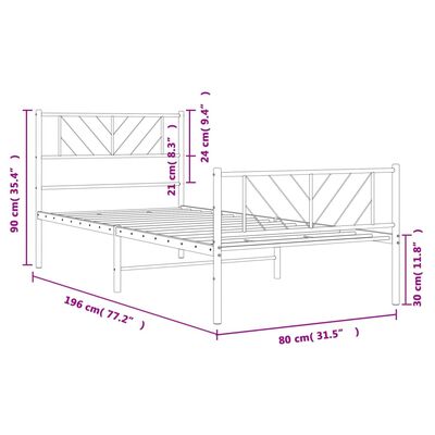 vidaXL Lovos rėmas su galvūgaliu/kojūgaliu, baltas, 75x190cm, metalas