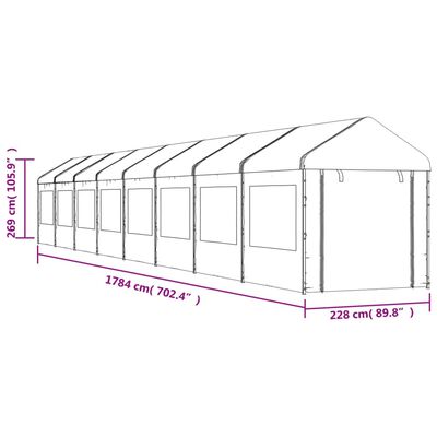 vidaXL Pavėsinė su stogu, balta, 17,84x2,28x2,69m, polietilenas