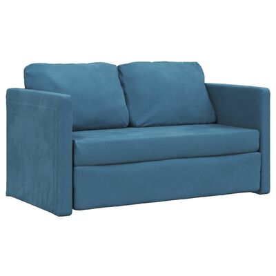 vidaXL Grindų sofa-lova, 2-1, mėlynos spalvos, 122x204x55cm, aksomas