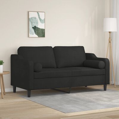 vidaXL Dvivietė sofa su pagalvėlėmis, juodos spalvos, 140cm, audinys