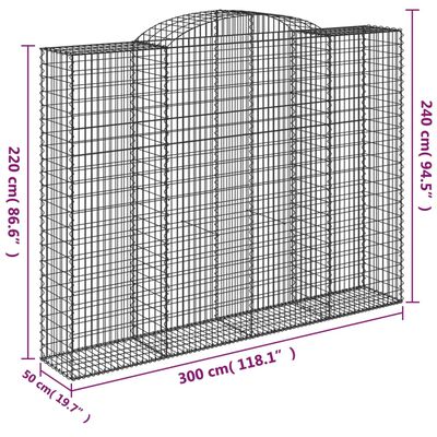 vidaXL Išlenkti gabiono krepšiai, 2vnt., 300x50x220/240cm, geležis