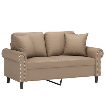 vidaXL Dvivietė sofa su pagalvėlėmis, kapučino, 120cm, dirbtinė oda