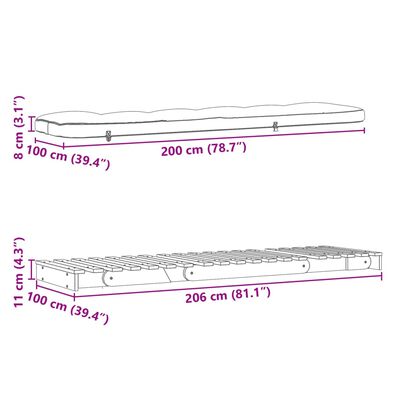 vidaXL Futono sofa-lova su čiužiniu, 100x206x11cm, impregnuota pušis