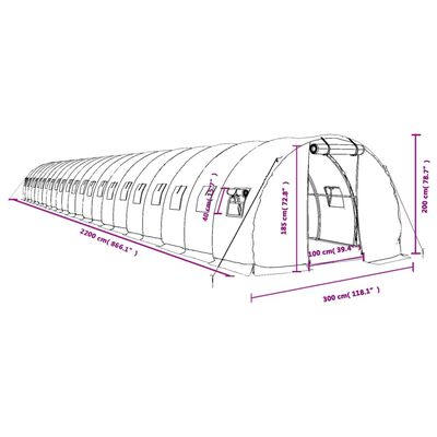 vidaXL Šiltnamis su plieno rėmu, baltos spalvos, 22x3x2m, 66m²