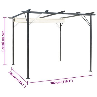 vidaXL Pergolė su ištraukiamu stogu, kreminė balta, 3x3m, plienas