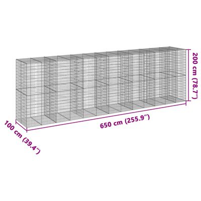 vidaXL Gabiono krepšys su dangčiu, 650x100x200cm, galvanizuota geležis