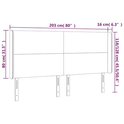 vidaXL Galvūgalis su LED, juodos spalvos, 203x16x118/128cm, aksomas