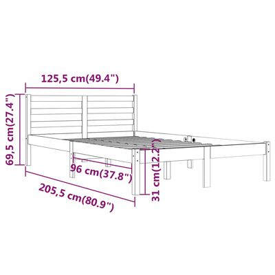 vidaXL Lovos rėmas, 120x200 cm, pušies medienos masyvas