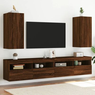 vidaXL Sieninės TV spintelės su LED, 2vnt., rudos, 30,5x35x70cm