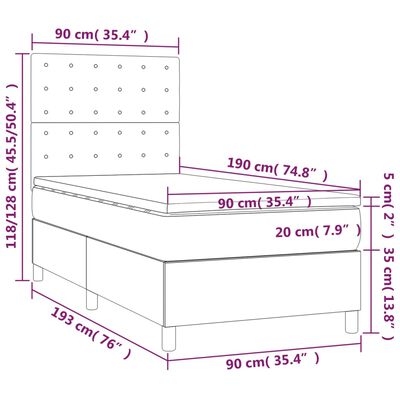 vidaXL Lova su spyruoklėmis/čiužiniu/LED, juoda, 90x190 cm, audinys