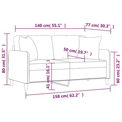 vidaXL Dvivietė sofa su pagalvėlėmis, šviesiai geltona, 140cm, audinys