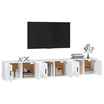 vidaXL Sieninės televizoriaus spintelės, 3vnt., baltos, 80x34,5x40cm