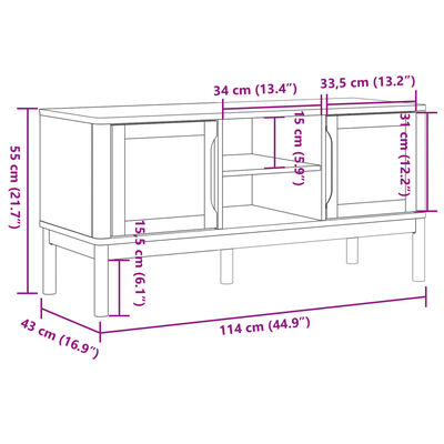 vidaXL Televizoriaus spintelė FLORO, balta, 114x43x55cm, pušis