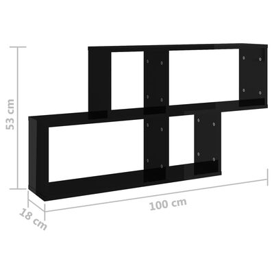 vidaXL Sieninė lentyna, juodos, 100x18x53cm, apdirbta mediena, blizgi