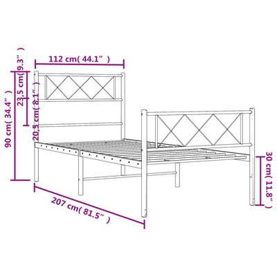 vidaXL Lovos rėmas su galvūgaliu/kojūgaliu, baltas, 107x203cm, metalas