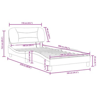 vidaXL Lovos rėmas su LED, pilkos spalvos, 100x200cm, dirbtinė oda