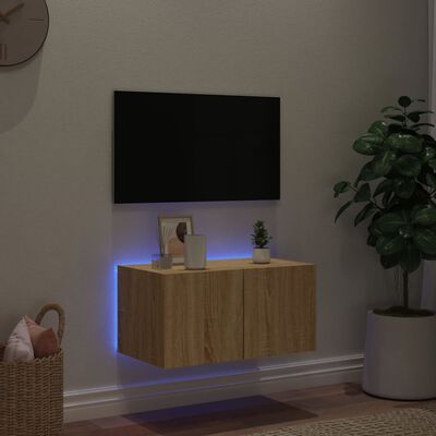 vidaXL Sieninė TV spintelė su LED lemputėmis, ąžuolo, 60x35x31cm