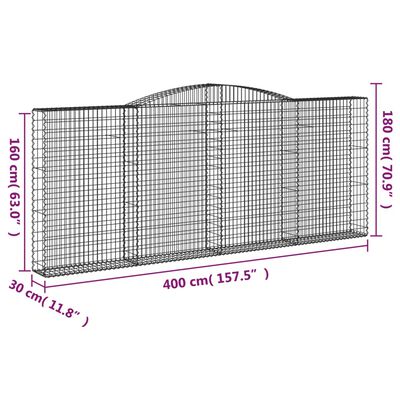 vidaXL Išlenkti gabiono krepšiai, 3vnt., 400x30x160/180cm, geležis