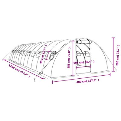 vidaXL Šiltnamis su plieno rėmu, žalios spalvos, 12x4x2m, 48m²