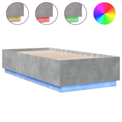 vidaXL Lovos rėmas su LED, betono pilkas, 90x200cm, apdirbta mediena