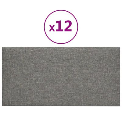 vidaXL Sienų plokštės, 12vnt., pilkos, 30x15cm, audinys, 0,54m²