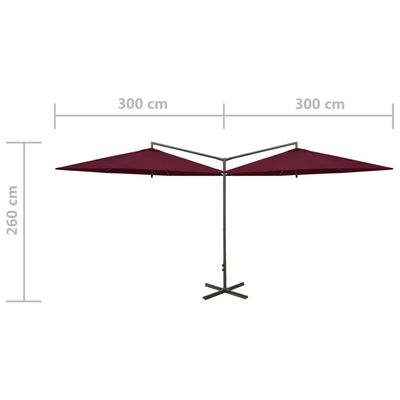 vidaXL Dvigubas sodo skėtis su plieniniu stulpu, raudonas, 600cm