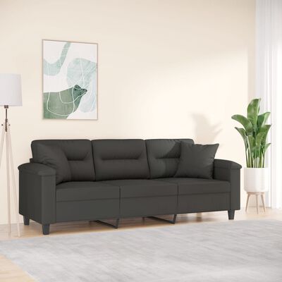 vidaXL Trivietė sofa su pagalvėmis, tamsiai pilka, 180cm, audinys