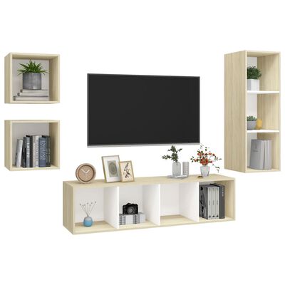 vidaXL TV spintelių komplektas, 4 dalių, baltas ir ąžuolo, mediena