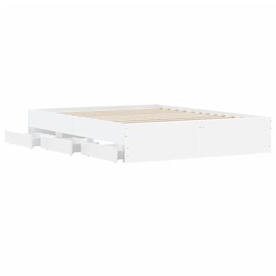 vidaXL Lovos rėmas su stalčiais, baltas, 150x200cm, apdirbta mediena