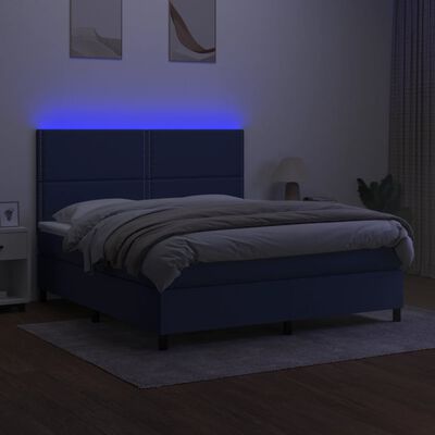 vidaXL Lova su spyruoklėmis/čiužiniu/LED, mėlyna, 180x200 cm, audinys
