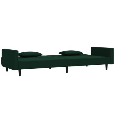 vidaXL Dvivietė sofa-lova su dvejomis pagalvėmis, žalia, aksomas