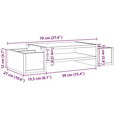 vidaXL Monitoriaus stovas su lentyna, medienos, 70x27x15cm, mediena