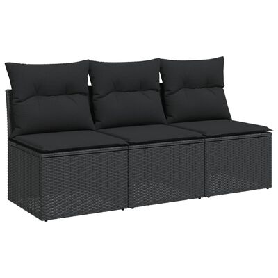 vidaXL Trivietė sodo sofa su pagalvėlėmis, juodos spalvos, poliratanas