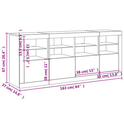 vidaXL Šoninė spintelė su LED lemputėmis, baltos spalvos, 163x37x67cm