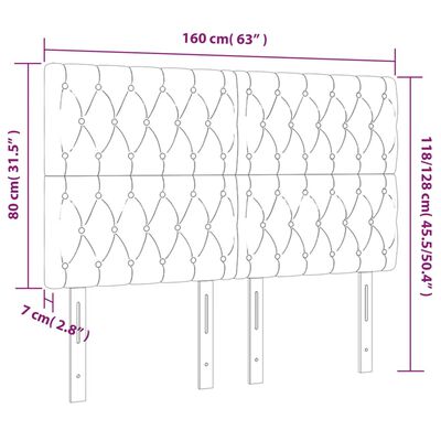 vidaXL Galvūgalis su LED, šviesiai pilkas, 160x7x118/128cm, aksomas