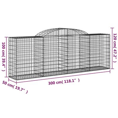 vidaXL Išlenkti gabiono krepšiai, 12vnt., 300x50x100/120cm, geležis