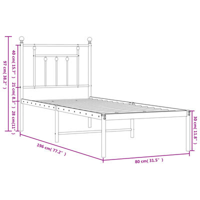 vidaXL Metalinis lovos rėmas su galvūgaliu, juodos spalvos, 75x190cm