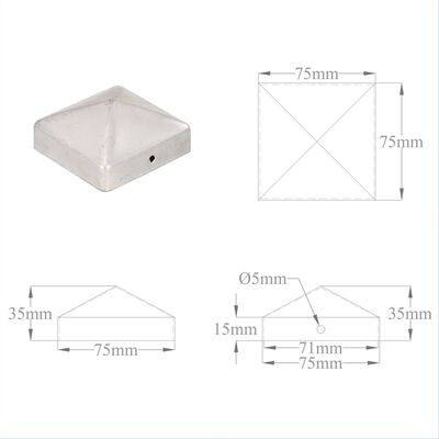 vidaXL Tvoros stulpų dangteliai, 6vnt., 71x71mm, galvanizuotas metalas