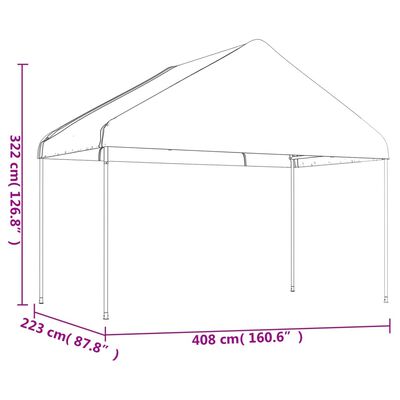 vidaXL Pavėsinė su stogu, balta, 13,38x4,08x3,22m, polietilenas