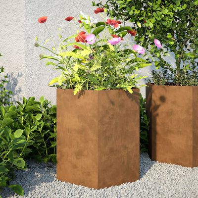 vidaXL Sodo lovelis, 46x40x45cm, corten plienas, šešiakampis