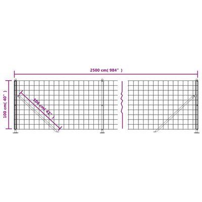 vidaXL Vielinė tinklinė tvora su flanšais, antracito spalvos, 1x25 m