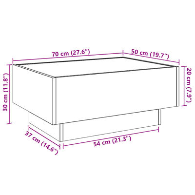 vidaXL Kavos staliukas su LED, ąžuolo, 70x50x30cm, apdirbta mediena