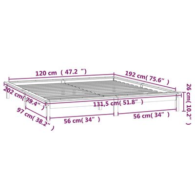 vidaXL Lovos rėmas su LED, juodas, 120x190cm, mediena, dvivietis