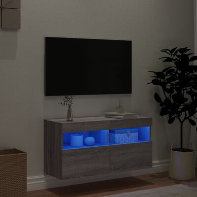 vidaXL Sieninė TV spintelė su LED lemputėmis, pilka ąžuolo, 80x30x40cm