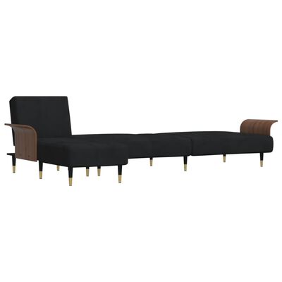 vidaXL L formos sofa-lova, juodos spalvos, 279x140x70cm, aksomas