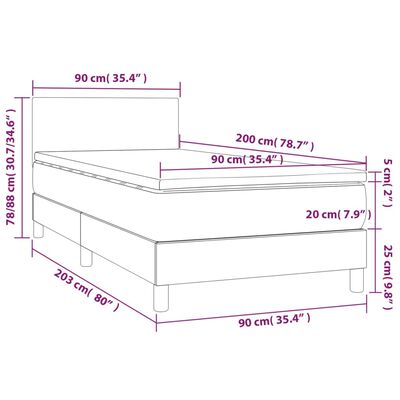 vidaXL Lova su spyruoklėmis/čiužiniu/LED, juoda, 90x200 cm, audinys