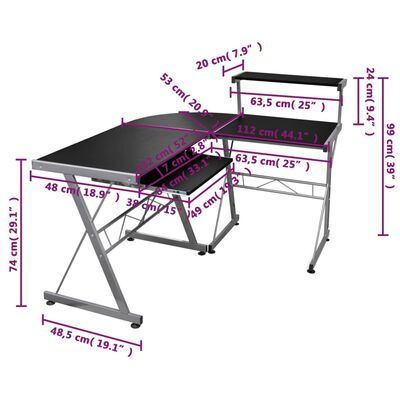 vidaXL Kampinis kompiuterio stalas, juodas, 132x112x99cm, mediena