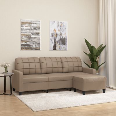 vidaXL Trivietė sofa su pakoja, kapučino spalvos, 180cm, dirbtinė oda