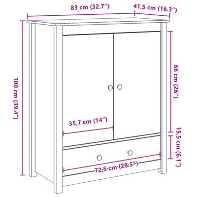 vidaXL Komoda, juodos spalvos, 83x41,5x100cm, pušies medienos masyvas